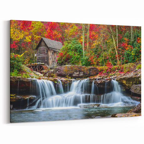 Babcock State Park Art - Fall Colors and Waterfall Framed Canvas Prints