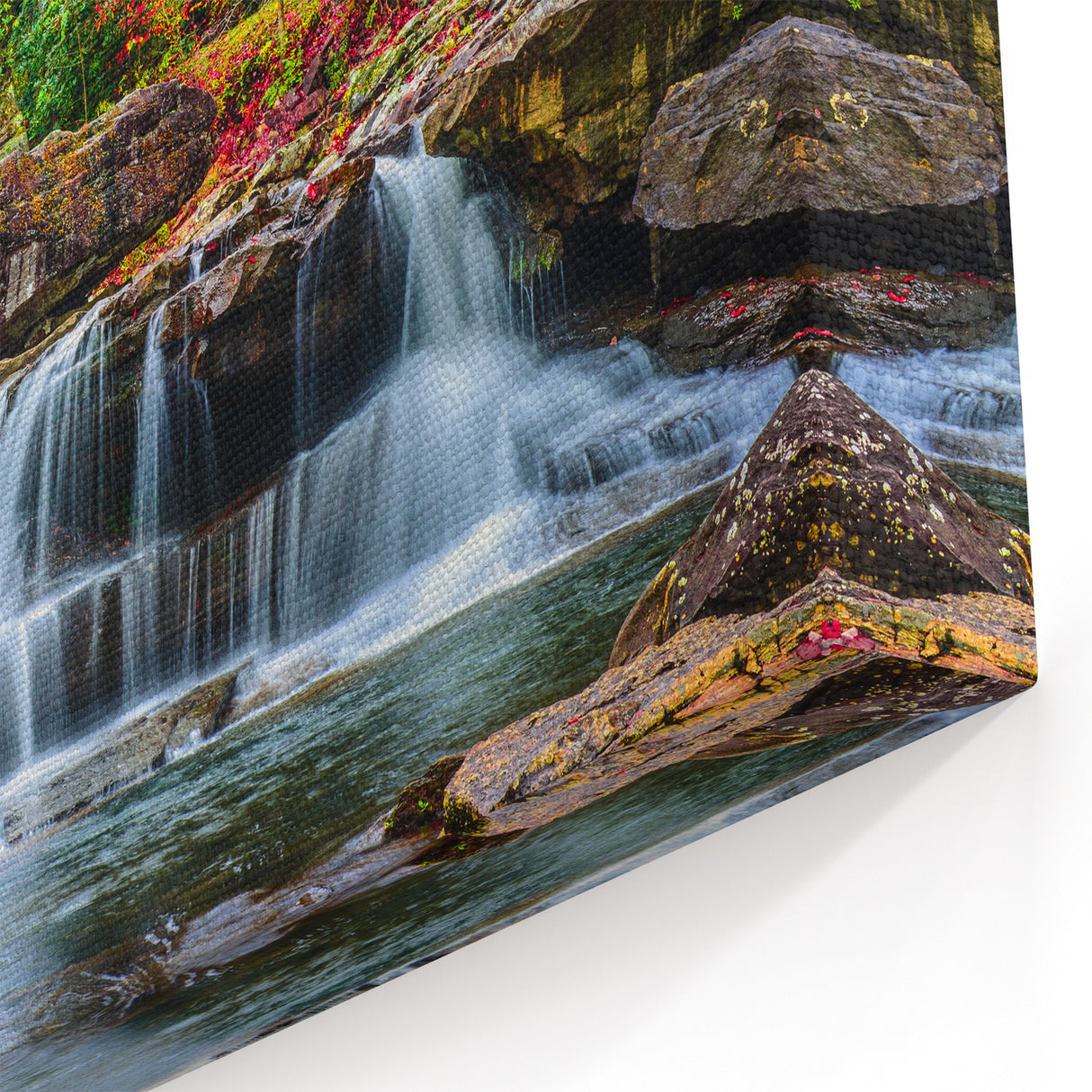 Babcock State Park Art - Fall Colors and Waterfall Framed Canvas Prints