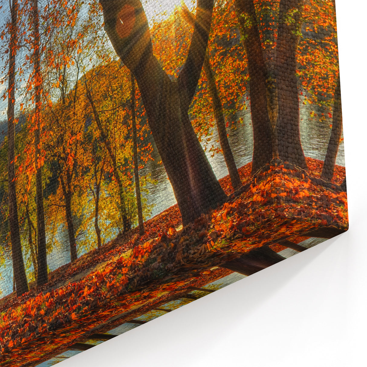 West Virginia Fall Art - Autumn Riverside Scene Framed Canvas Prints