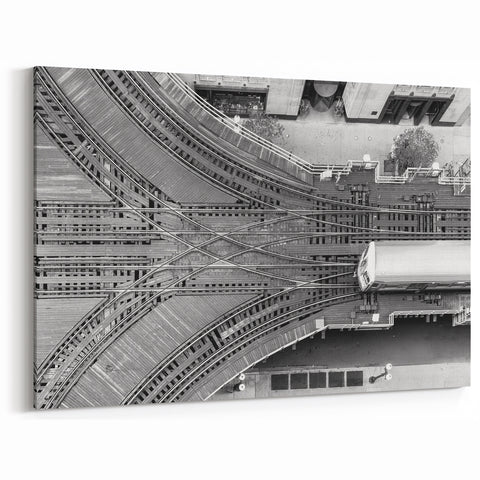 Vintage Chicago Posters - Black and White L-Train Tracks Aerial View