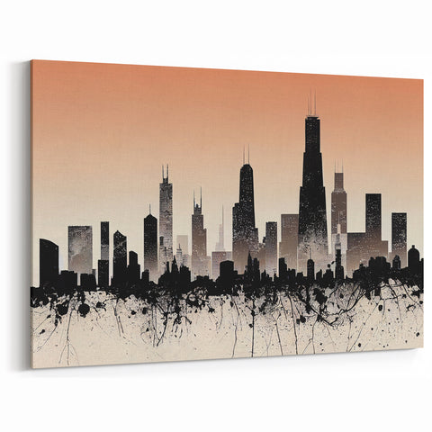 Chicago Architecture Wall Art - Modern Silhouette Skyline with Abstract Design