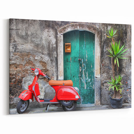 Sicily Canvas Prints - Vintage Vespa by Rustic Sicilian Door