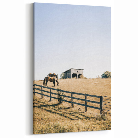 Farmhouse Wall Art Horses Grazing Print | Rustic Country Barn Decor