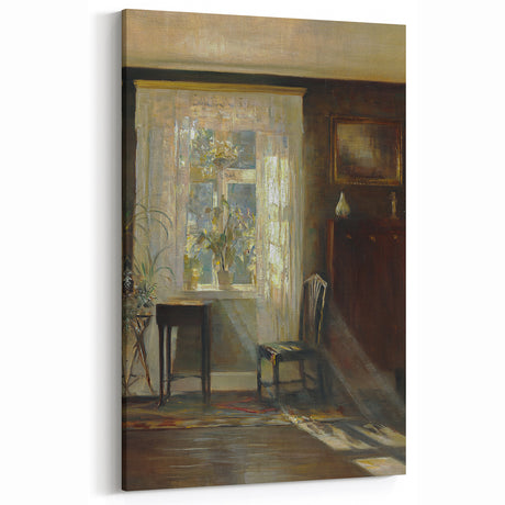 Sunlit Interior Dark Academia Wall Art - Vintage Window and Chair Scene