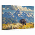 Grand Teton Photography Art – Majestic Bison in Teton Range Landscape