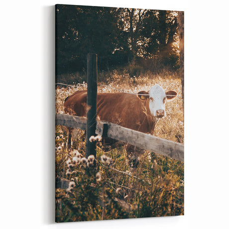 Farmhouse Wall Art - Rustic Cow in Meadow Vintage Country Style Decor