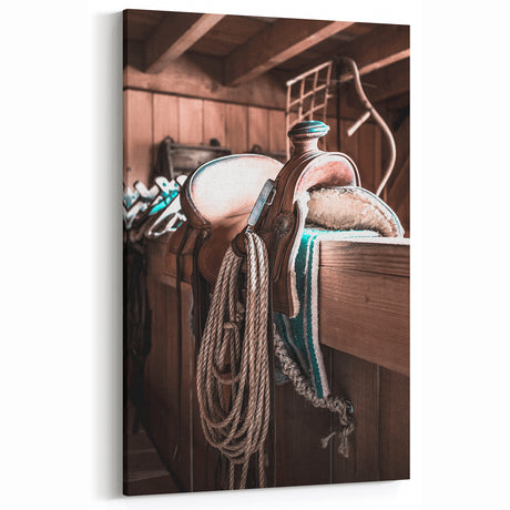 Farmhouse Wall Art - Vintage Saddle and Ropes Rustic Country Decor