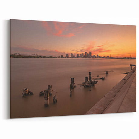 New Orleans Skyline Art - Sunset Over Mississippi River and Cityscape