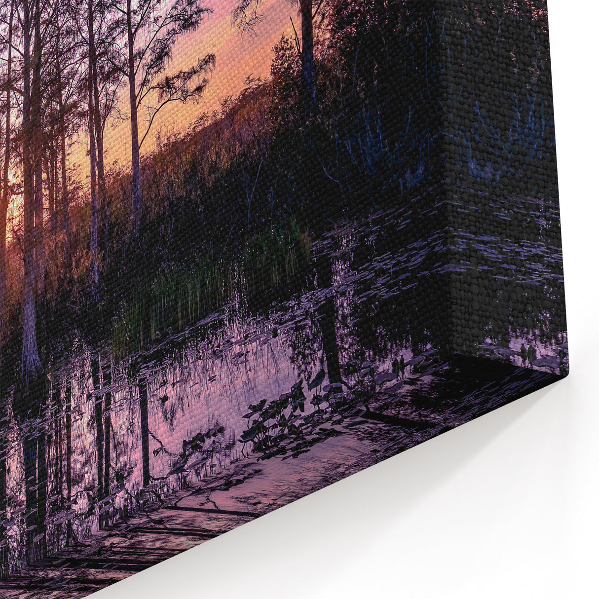 Louisiana Swamp Paintings - Vibrant Sunset Over Cypress Trees and Bayou