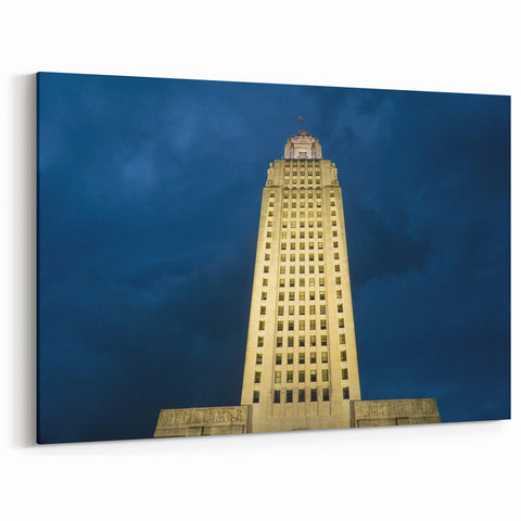 Historic Louisiana Architecture Art - Capitol Building at Night