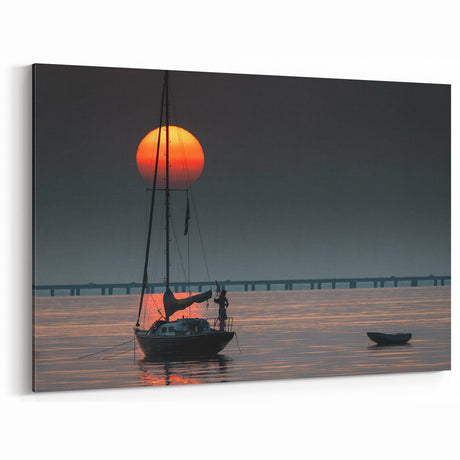 Louisiana Scenic Photography - Sailboat at Sunset on Calm Waters
