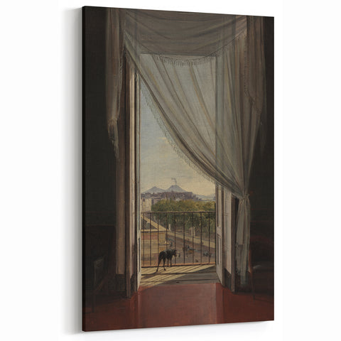 Dark Academia Wall Art - Shadowy Balcony View with Vintage Charm
