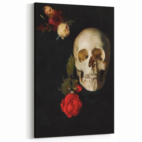 Dark Academia Wall Art - Gothic Skull and Roses with Vintage Elegance
