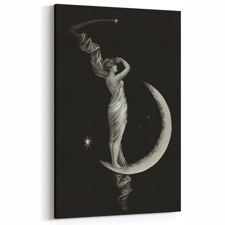 Dark Academia Wall Art | Vintage Gothic Moon Lady | Shadowy Art Piece
