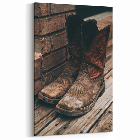 Farmhouse Wall Art - Rustic Cowboy Boots Vintage Country Style Decor