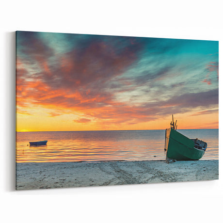 Latvia Scenery Prints - Serene Beach Sunset with Fishing Boat