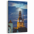 Riga Cityscape Art - Full Moon Over Iconic Cathedral at Night