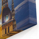 Riga Cityscape Art - Full Moon Over Iconic Cathedral at Night