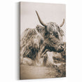 Sepia Highland Cow Wall Art | Tranquil Farmhouse Animal Decor