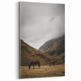 Mountain Grazing Horses, Rustic Landscape Wall Art Print