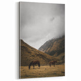 Mountain Grazing Horses, Rustic Landscape Wall Art Print