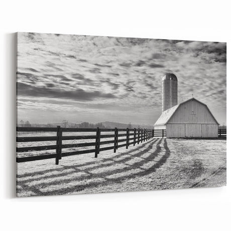 Kentucky Farm Black and White Art – Scenic Wall Decor for Rustic Homes