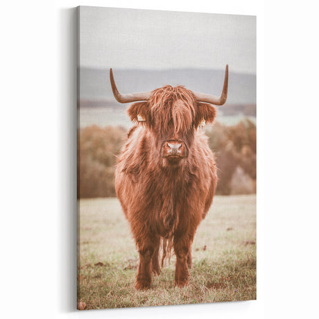 Farmhouse Wall Art – Rustic Highland Cow Portrait – Country Style Decor