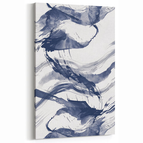 Abstract Navy Blue Coastal Wall Art - Ocean-Inspired Nautical Decor Print