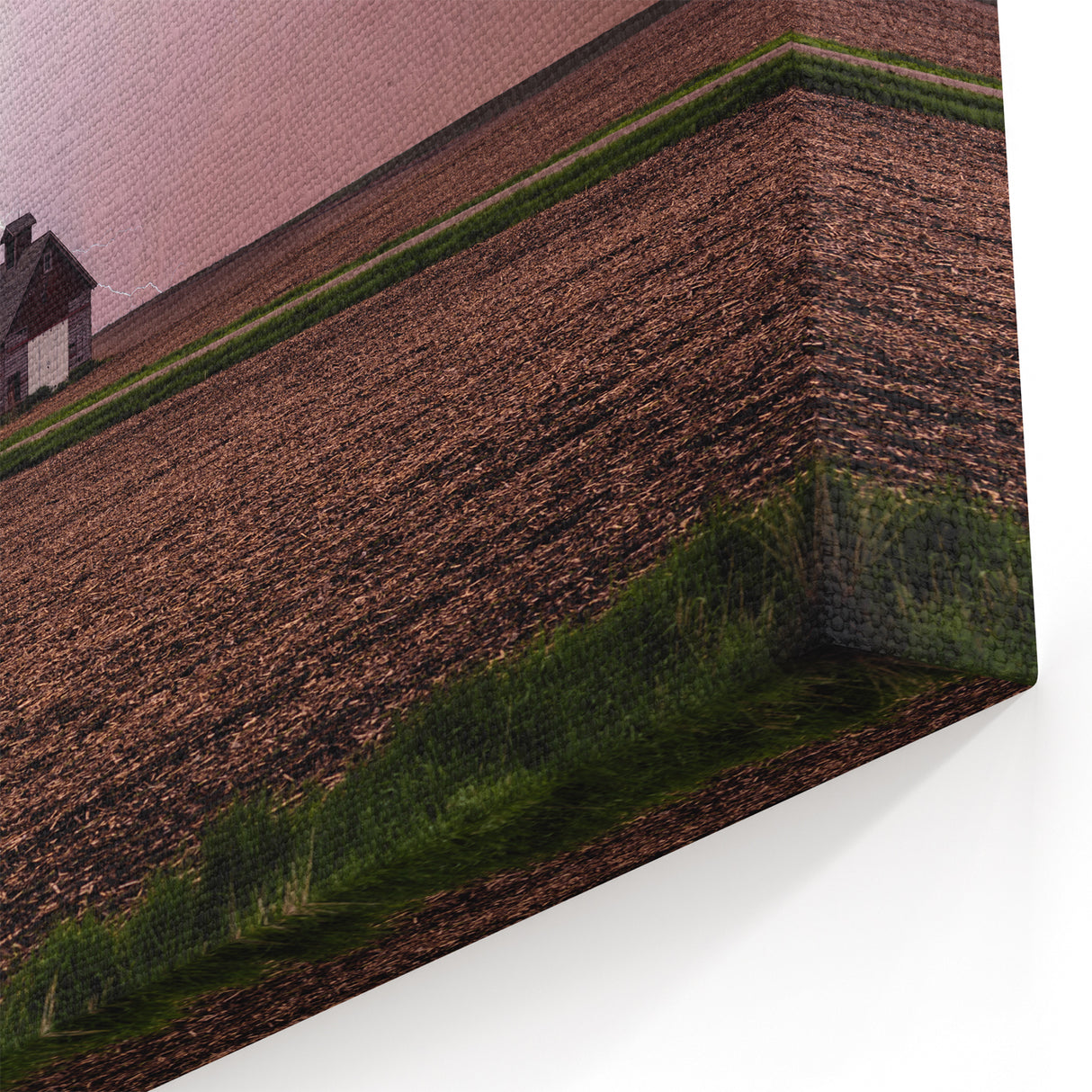 Iowa Landscape Art - Lightning Over Farmhouse Iowa Rural Scenery Print
