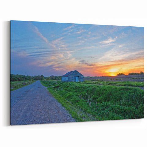 Iowa Landscape Art - Scenic Rural Sunset and Barn Iowa Canvas Prints