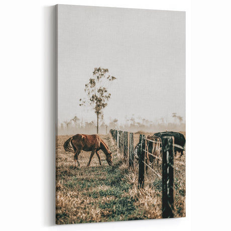 Rustic Grazing Horses Art - Vintage Farmhouse Wall Decor Print