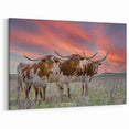 Oklahoma Nature Art - Longhorn Cattle at Sunset Canvas and Framed Prints