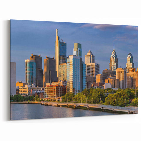 Custom Philadelphia Canvas Art - Modern Skyline by the River View