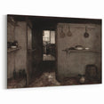 Dark Academia Wall Art – Rustic Interior with Shadowy Kitchen Scene