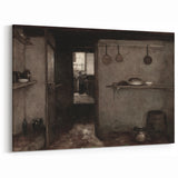 Dark Academia Wall Art – Rustic Interior with Shadowy Kitchen Scene