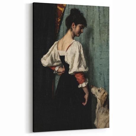 Dark Academia Wall Art - Vintage Gothic Woman and Dog in Thoughtful Pose