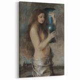 Dark Academia Wall Art - Vintage Gothic Woman Holding Vase in Thought