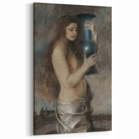Dark Academia Wall Art - Vintage Gothic Woman Holding Vase in Thought