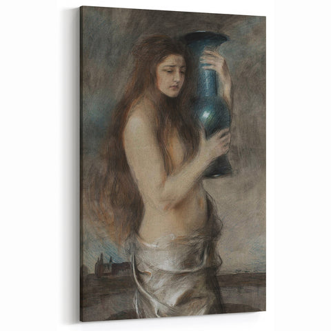Dark Academia Wall Art - Vintage Gothic Woman Holding Vase in Thought