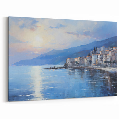 Mediterranean Coast Canvas - Tranquil Seaside Village at Dawn Art