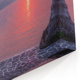 Mediterranean Sunset Wall Art - Charming Seaside Cottage at Dusk Canvas
