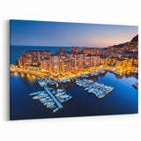 Monaco Landscape Print - Illuminated Harbor at Night with Scenic Views