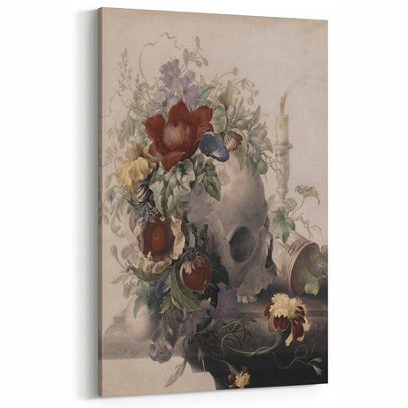 Dark Academia Wall Art - Skull with Flowers for Gothic Vintage Decor
