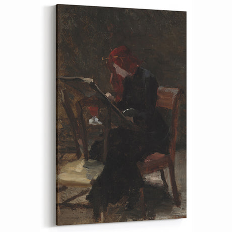 Dark Academia Wall Art - Red-Haired Woman Studying for Moody Gothic Decor