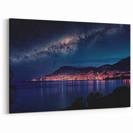 Monaco Canvas Art - Starry Night Sky Over Illuminated Monaco Cityscape