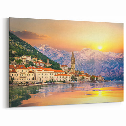 Scenic Montenegro Prints – Sunset Over Perast and Majestic Mountains