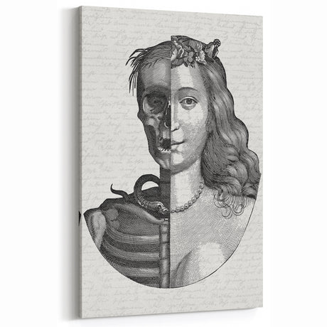 Gothic Wall Art | Half Skull, Half Woman Medieval Gothic Canvas Print