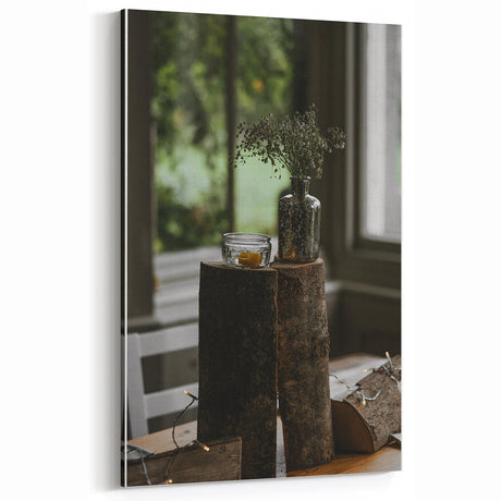 Rustic Wall Art - Vintage Vase and Log Decor for Farmhouse Interior