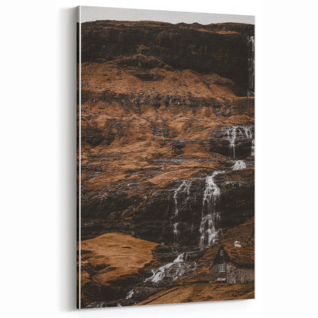 Rustic Wall Art - Cottage with Waterfall in Nature for Vintage Decor