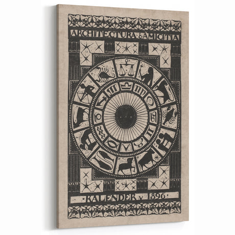 Gothic Wall Art: Dark Zodiac Wheel in Medieval Gothic Print Design